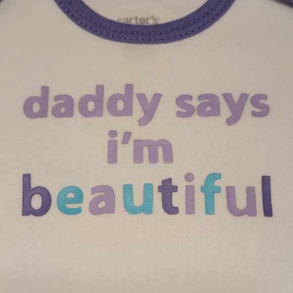 CARTER'S ♡ Adorable Purple Trim "DADDY SAYS I'M BEAUTIFUL" Bodysuit Onesie NB - Picture 5 of 12